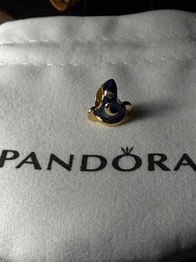 Pandora Gold Charm with Dark Blue Enamel Swirls